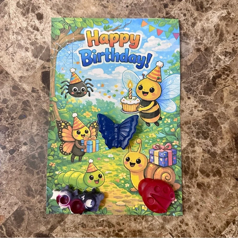 Handmade Bug Themed Crayon Birthday Card NEW